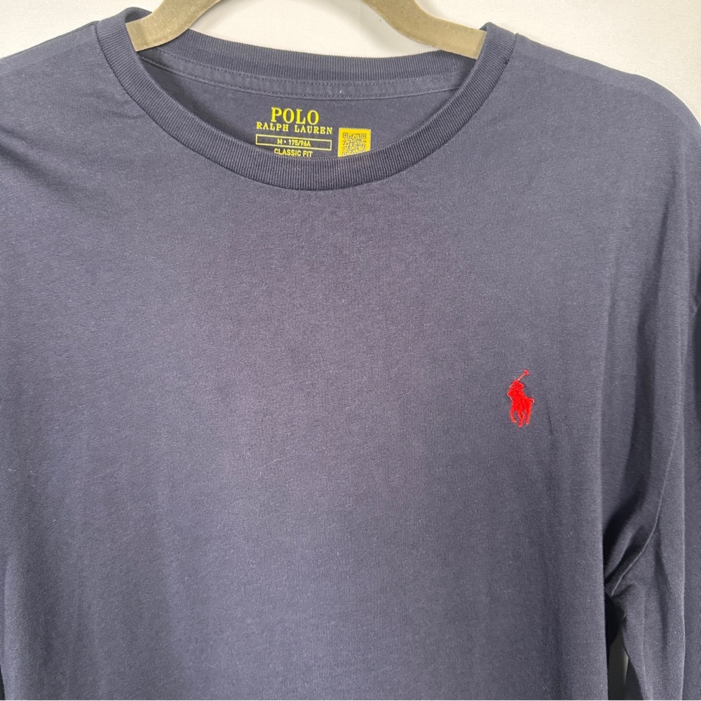 Polo Ralph Lauren Long Sleeve Cotton Classic Fit Tee Navy Red Pony Logo M - Picture 7 of 12